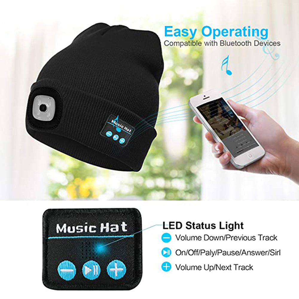 M1BL Wireless Earphone Knit Hat Beanie Bluetooth Built-in Stereo Speakers LED Lighted Hat Smart Headphone Cap M1BL Wireless Earphone Knit Hat Beanie Bluetooth Built-in Stereo Speakers LED Lighted Hat Smart Headphone Cap